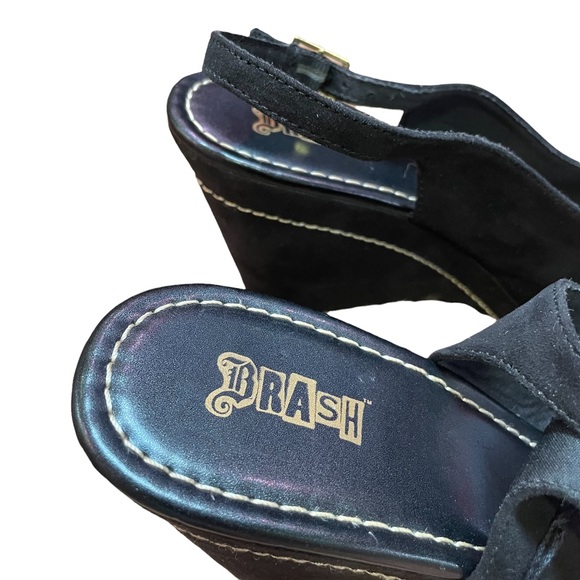 BRASH NWT Black Open-Toe Slingback Wedge Heel Shoes Size 11 - Picture 5 of 15